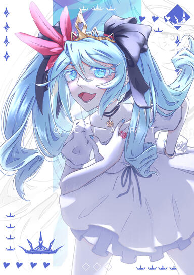 blue haired anime girl Hatsune Miku in her World is Mine inspired outfit